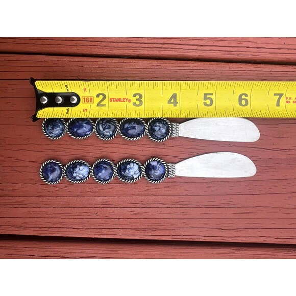 Vintage Southwestern Blue Stone Cheese Spreaders - Set of 2 - Silver Tone Boho - Picture 6 of 6